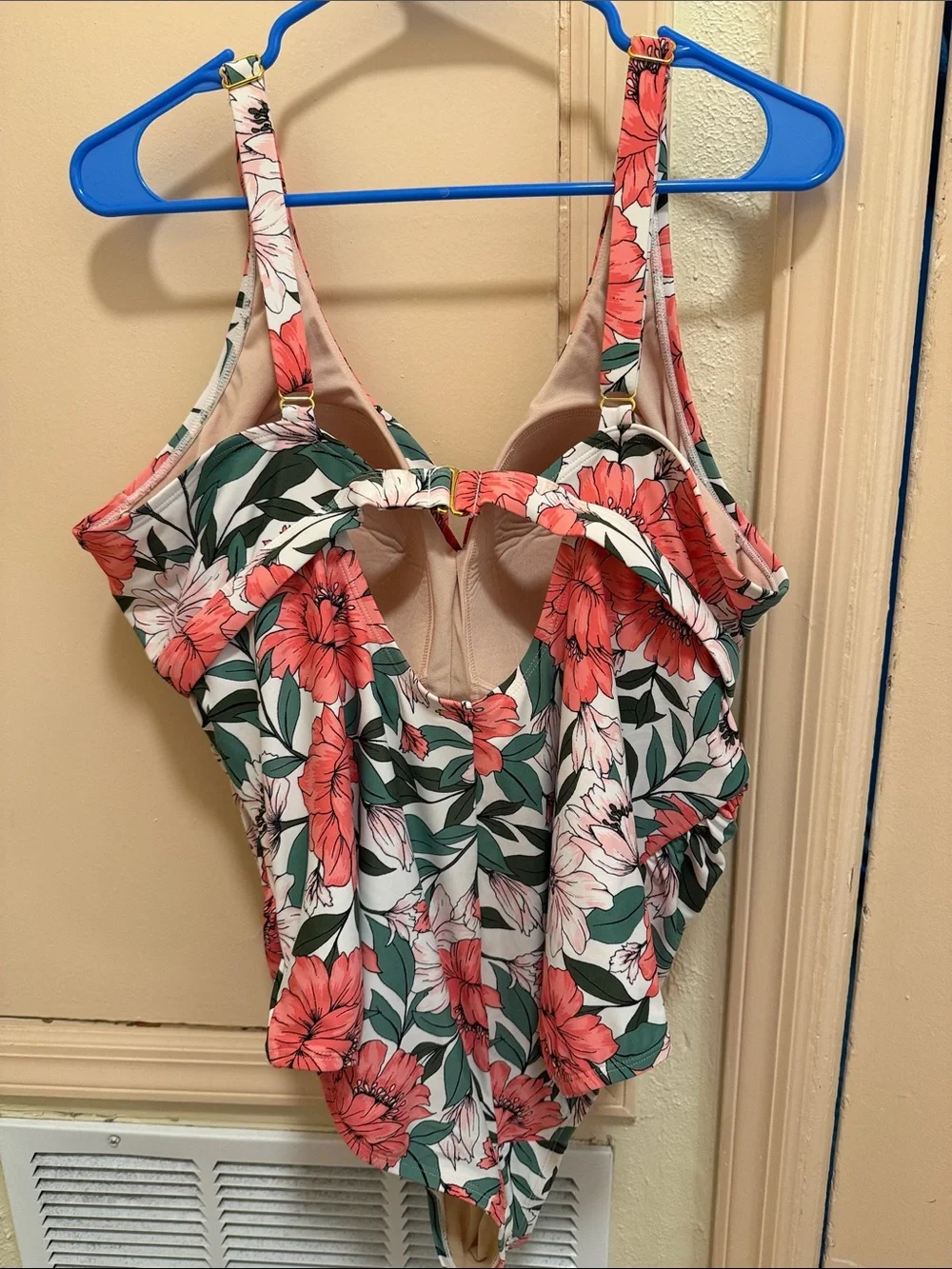 Kona Sol Coral Floral One-Piece Swimsuit - White, Coral, Green